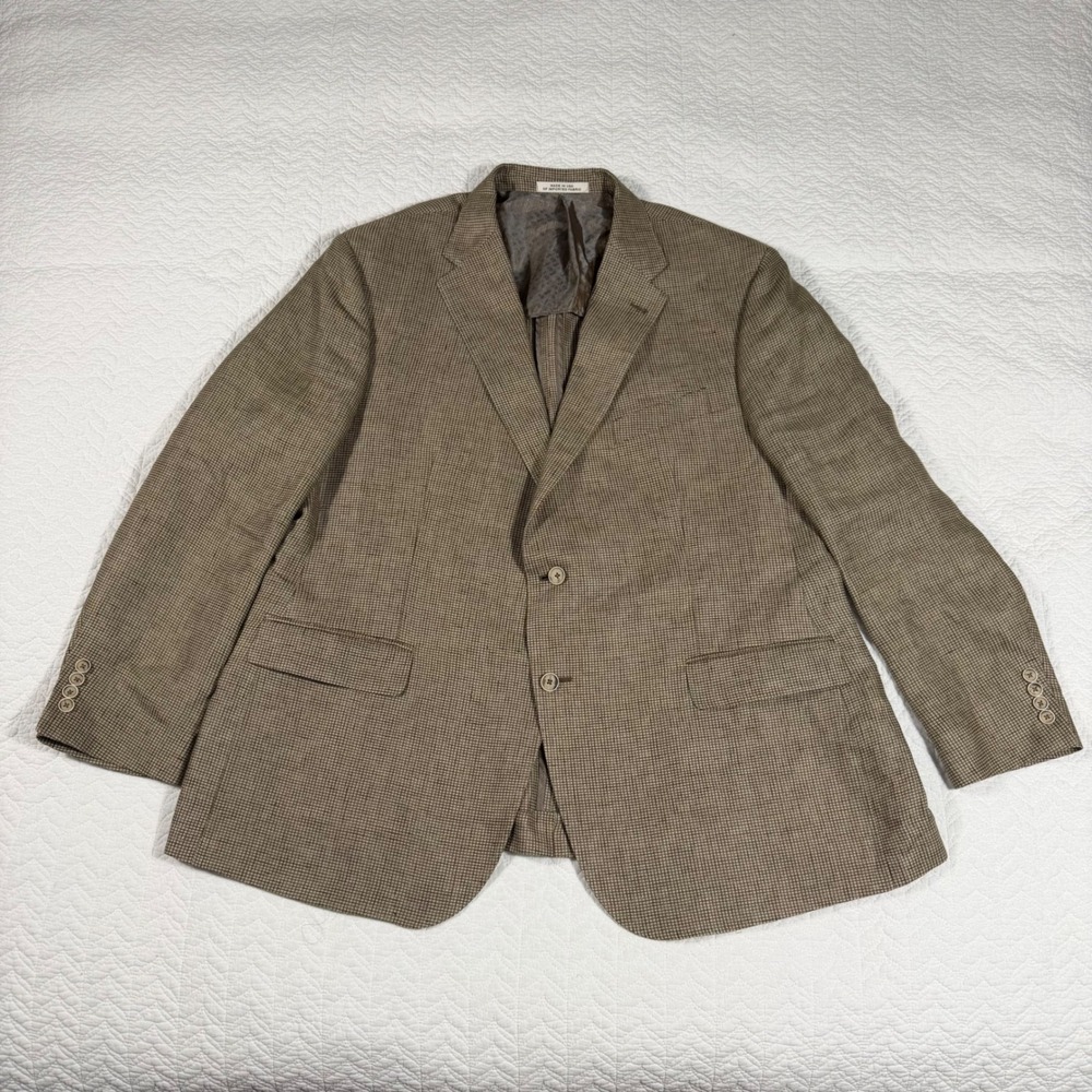 Joseph Abboud Blazer Mens 46R Brown Classic Micro Check Wool Mohair Silk USA EUC